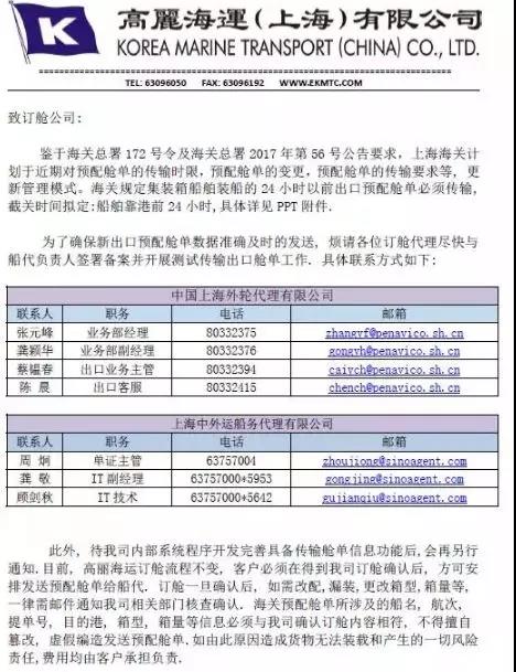 緊急通知上海口岸將執行出口新艙單傳輸制度違者可能無法上船